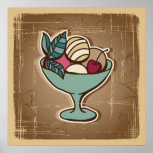 Illustration of Ice Cream in retro style Poster