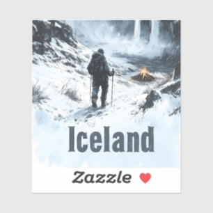 Illustration of Icelandic Landscape and a Hiker
