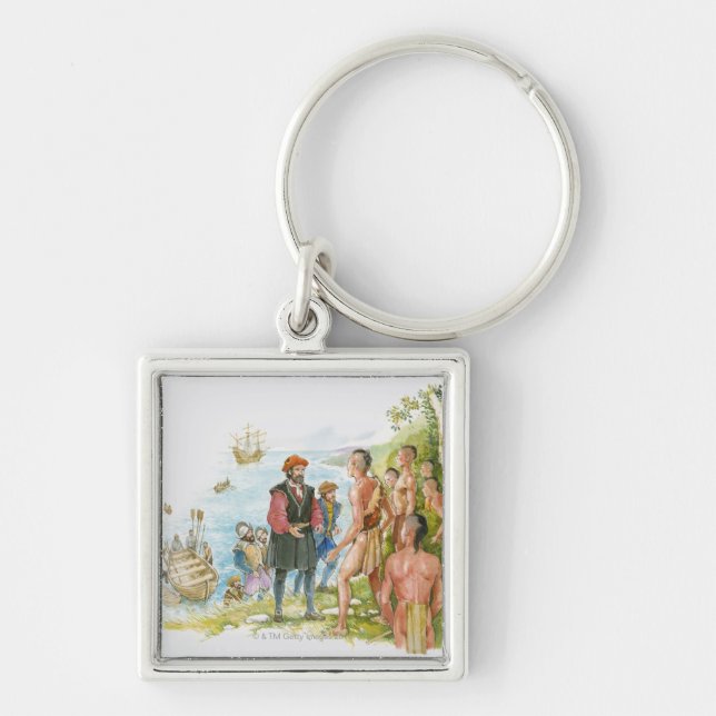 Illustration of Jacques Cartier conversing with Key Ring (Front)