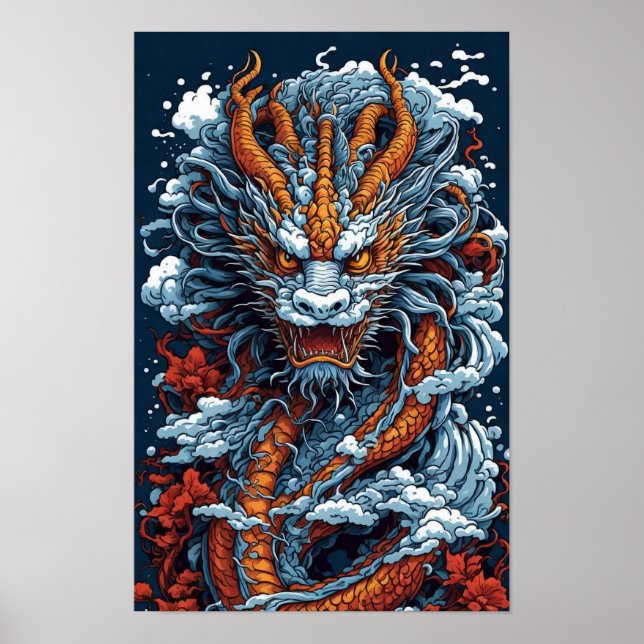 Illustration of Japanese dragons Poster (Front)