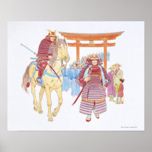 Illustration of Japanese Samurai leading Poster