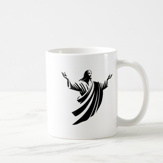Illustration Of Jesus Christ Shadow With Open Arms Coffee Mug (Right)