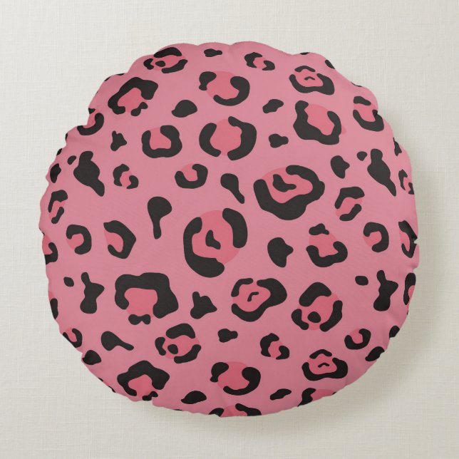 Illustration of Leopard Pink Animal Round Cushion (Front)