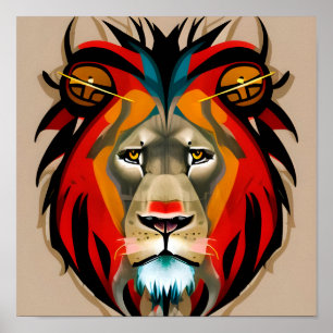 Illustration of lion face poster