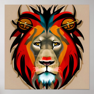 Illustration of lion face poster