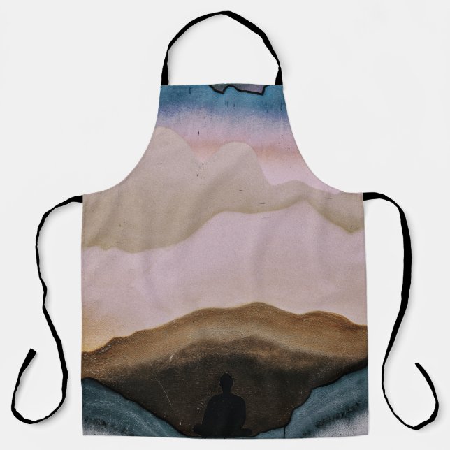Illustration of man sitting with meditating pose apron (Front)