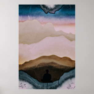 Illustration of man sitting with meditating pose poster
