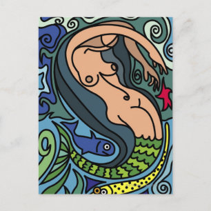 Illustration of Mermaid Postcard