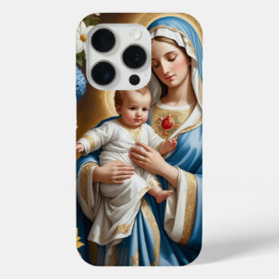 Illustration of Mother Mary and Baby Jesus iPhone 15 Pro Case