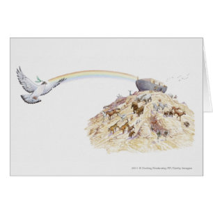 Illustration of Noah's ark with animals leaving