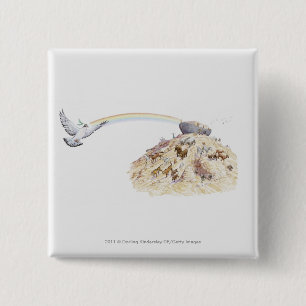 Illustration of Noah's ark with animals leaving 15 Cm Square Badge