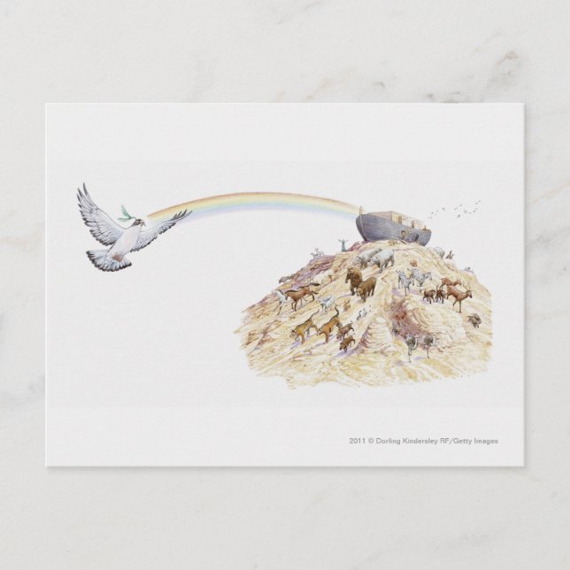 Illustration of Noah's ark with animals leaving Postcard (Front)