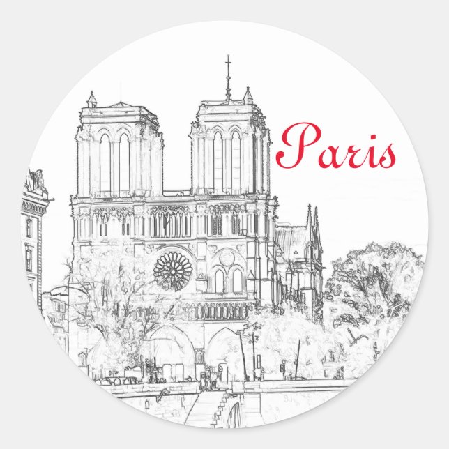 Illustration of Notre Dame de Paris Classic Round Sticker (Front)