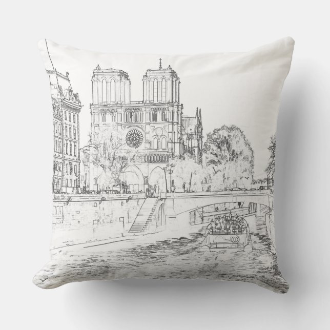 Illustration of Notre Dame de Paris Cushion (Front)