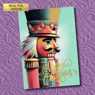 Illustration of Nutcracker Christmas Aqua Foil Holiday Card