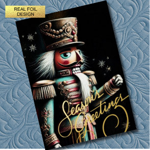 Illustration of Nutcracker Christmas Black Foil Holiday Card