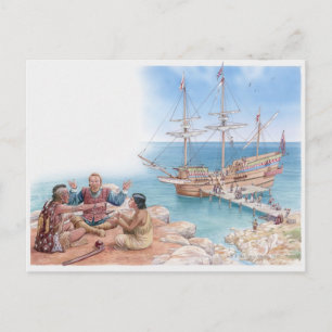 Illustration of Pocahontas and her father Postcard