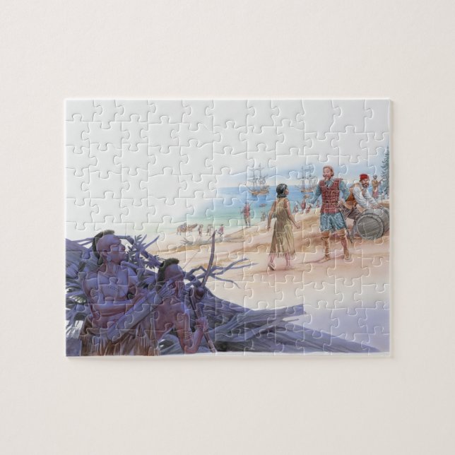 Illustration of Pocahontas talking with Captain Jigsaw Puzzle (Horizontal)