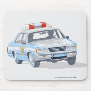 Illustration of police car with two policemen mouse pad