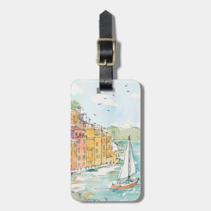Illustration of Porofino Harbour With Sailboat Luggage Tag