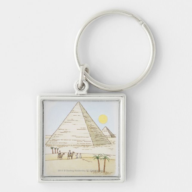 Illustration of pyramids and men with camels key ring (Front)
