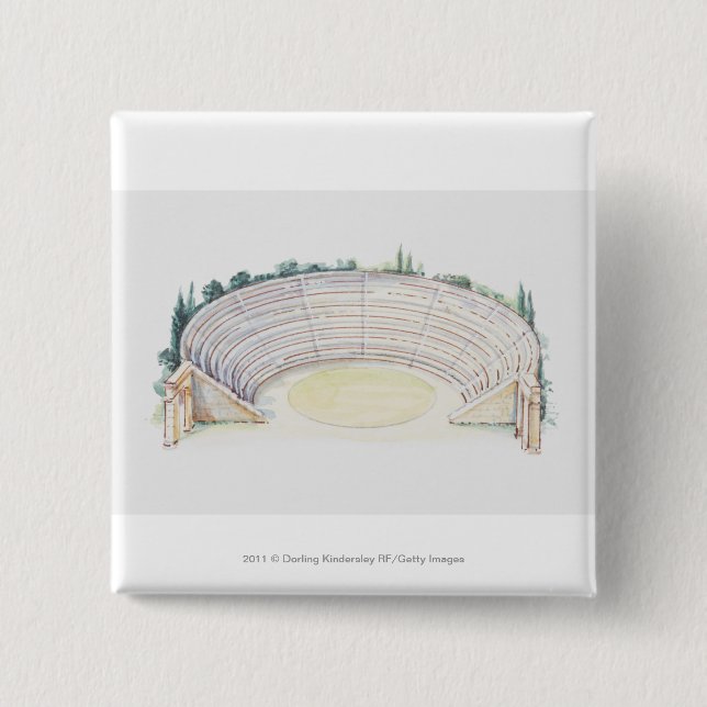 Illustration of Roman amphitheatre 15 Cm Square Badge (Front)