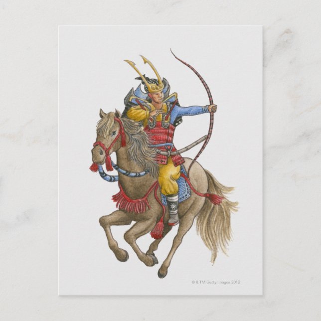 Illustration of Samurai on horseback holding bow Postcard (Front)