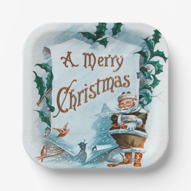 Illustration of Santa Clause Holiday  Paper Plate (Front)