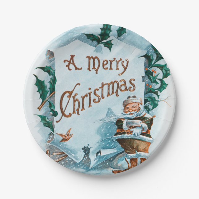Illustration of Santa Clause Holiday  Paper Plates (Front)