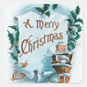 Illustration of Santa Clause Holiday Square Sticker