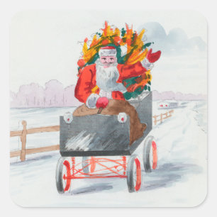 Illustration of Santa Clause Holiday Square Sticker