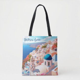 Illustration of Santorini Island | Travel Art Tote Bag
