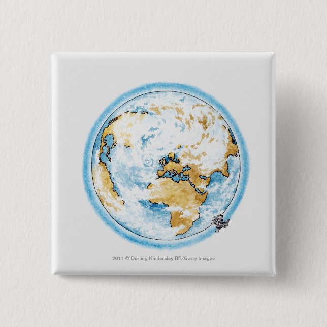 Illustration of satellite orbiting the Earth 15 Cm Square Badge (Front)