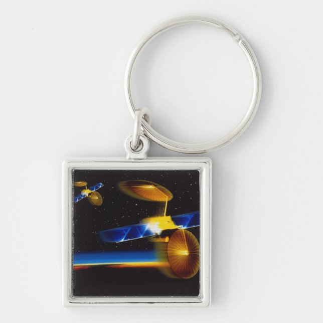 Illustration of satellites over Earth's horizon Key Ring (Front)