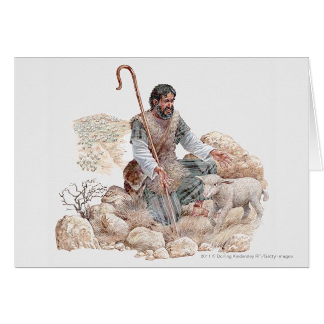 Illustration of shepherd finding his lost sheep (Front Horizontal)