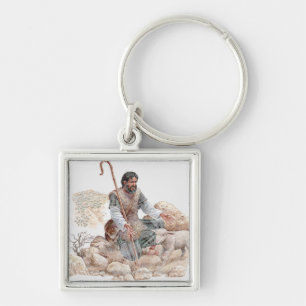 Illustration of shepherd finding his lost sheep key ring