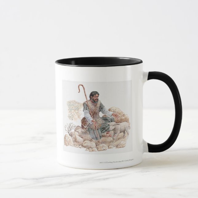 Illustration of shepherd finding his lost sheep mug (Right)