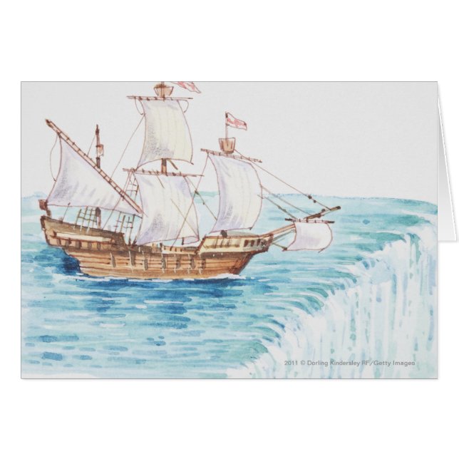 Illustration of ship approaching edge of waterfall (Front Horizontal)