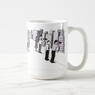 Illustration of Six People on a Rooftop of a City  Coffee Mug