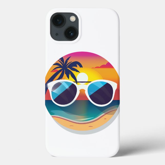 Illustration of Sunset Beach with Sunglasses Case-Mate iPhone Case (Back)