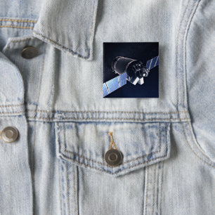 Illustration Of The Dragon Xl Spacecraft. 15 Cm Square Badge