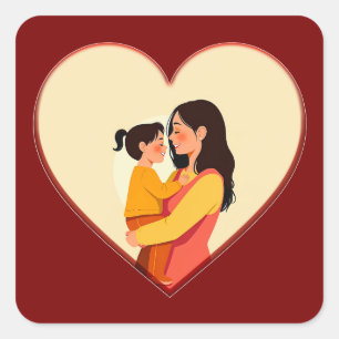 Illustration of the love between mother and daught square sticker