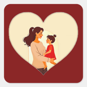 Illustration of the love between mother and daught square sticker
