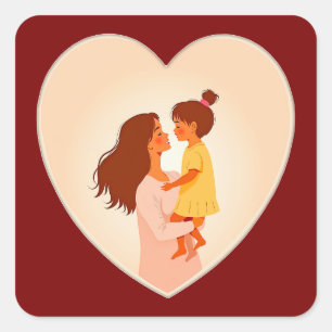 Illustration of the love between mother and daught square sticker