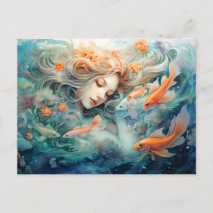 Illustration of the Pisces Zodiac Sign Postcard