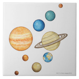 Illustration of the planets of the solar system ceramic tile