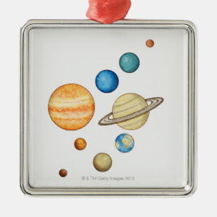 Illustration of the planets of the solar system metal ornament