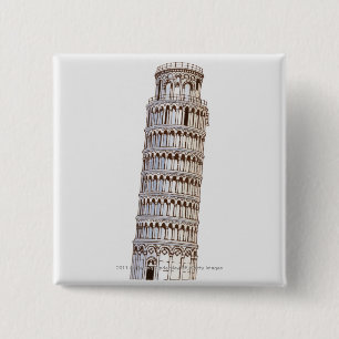 Illustration of the Tower of Pisa 15 Cm Square Badge