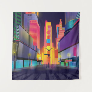 illustration of Times Square, New York Tapestry