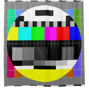 illustration of tv no signal back in retro style. shower curtain